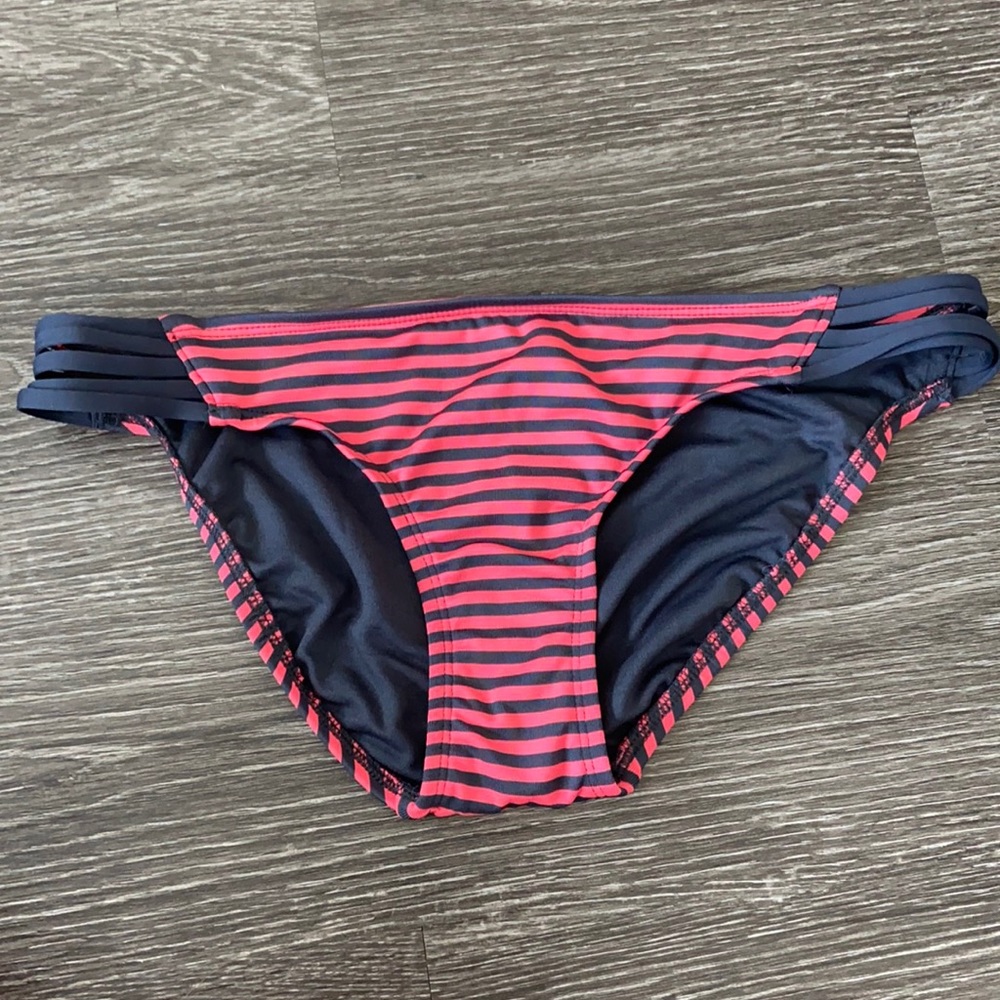 NWOT Coral & Navy Striped Swim Bottoms